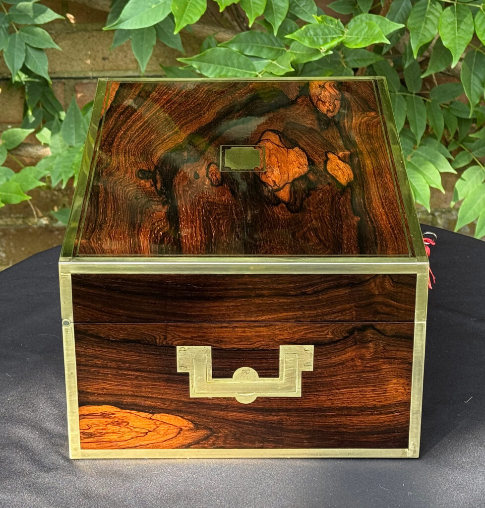 Left side view of an Antique Jewellery Box in Rosewood with Bramah Lock, by David Edwards.