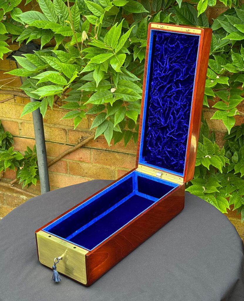 Front right internal view of a French Antique Travelling Jewellery in Mahogany, by Aucoc Ainé.