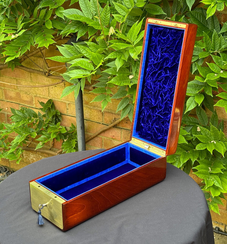 Front right internal view of a French Antique Travelling Jewellery in Mahogany, by Aucoc Ainé.