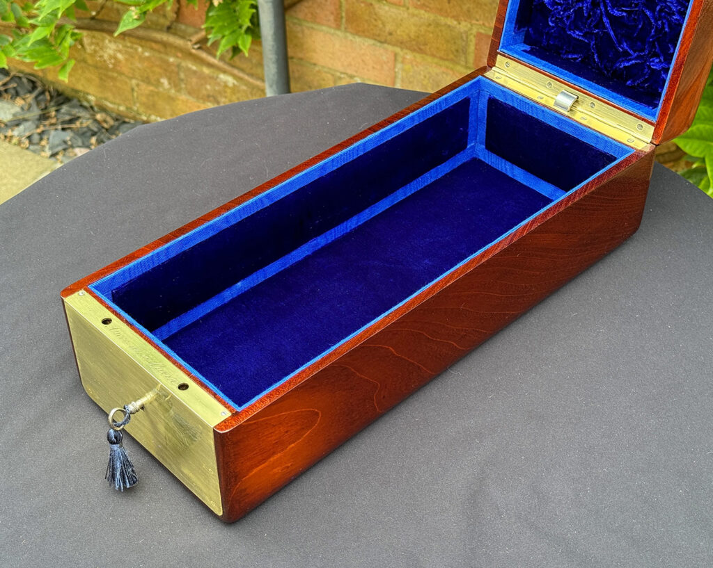 Closer internal view of a French Antique Travelling Jewellery in Mahogany, by Aucoc Ainé.
