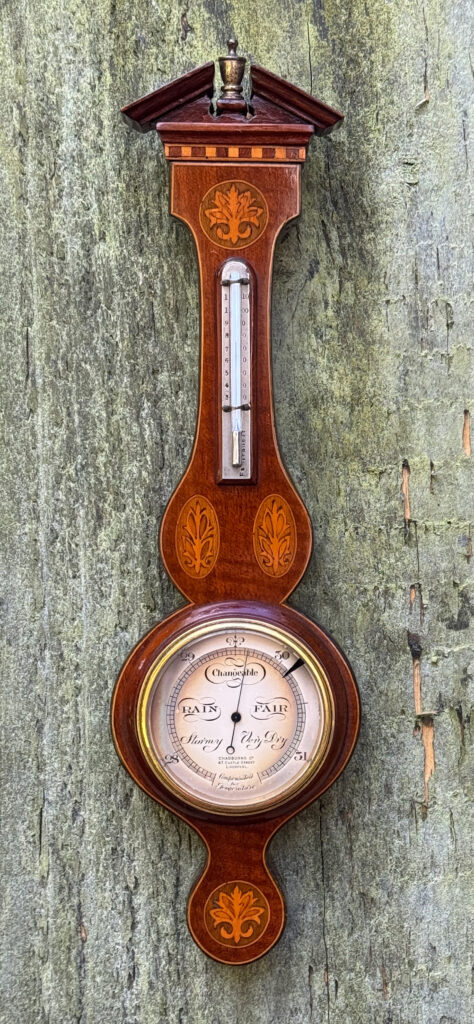 Full view of an Antique Salesman Sample Miniature 9.5” Barometer.