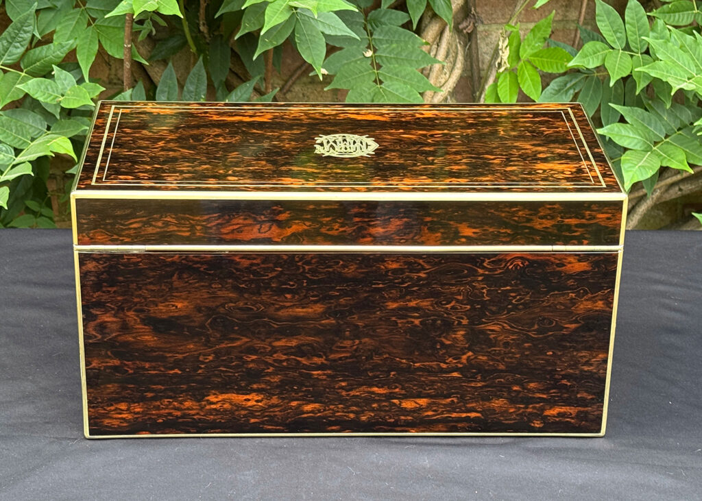 Rear view of an antique jewellery box in coromandel, by William Lund.